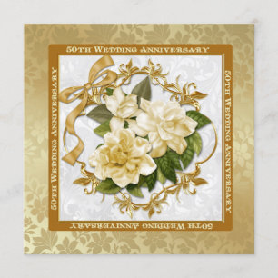 Floral Gold  50th Wedding Anniversary Invitation