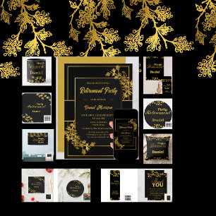  Floral Gold and Black Retirement Party 2024 Invitation