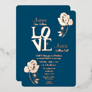 Floral Gold and Blue Foil Invitation