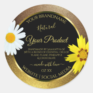 Floral Gold and Brown Glitter Black Product Labels