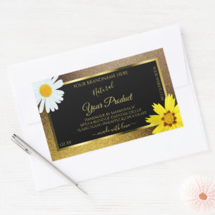 Floral Gold and Brown Glitter Black Product Labels