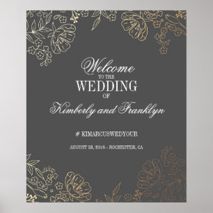 Floral Gold and Grey Vintage Wedding Welcome Sign