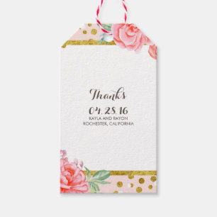 floral gold and stripes watercolor pink wedding gift tags