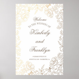 Floral Gold and White Huge Wedding Welcome Sign