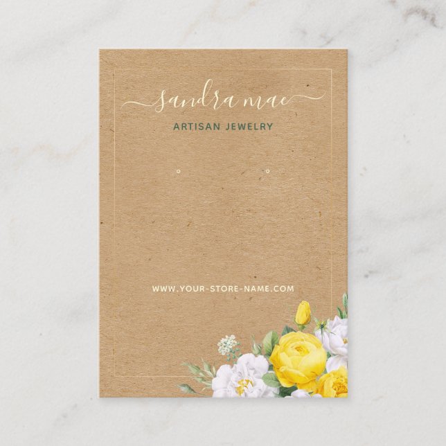 Floral Gold Art Paper Look Jewellery Display Card (Front)