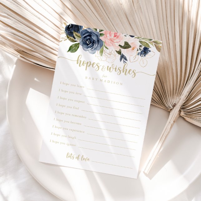 Floral Gold Baby Shower Hopes & Wishes Card (Creator Uploaded)