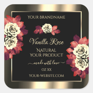 Floral Gold Black Product Labels Red Cream Roses