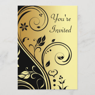 Floral Gold & Black Scroll All Occasion Invitation