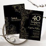 Floral Gold Black Surprise 40th Birthday Party Invitation<br><div class="desc">Floral Gold Black Surprise 40th Birthday Party Invitation. Minimalist modern design featuring botanical accents and typography script font. Simple floral invite card perfect for a stylish female surprise bday celebration. Can be customised to any age.</div>