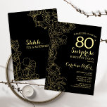 Floral Gold Black Surprise 80th Birthday Party Invitation<br><div class="desc">Floral Gold Black Surprise 80th Birthday Party Invitation. Minimalist modern design featuring botanical accents and typography script font. Simple floral invite card perfect for a stylish female surprise bday celebration. Can be customised to any age.</div>