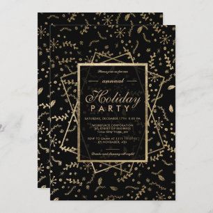 Floral Gold black winter corporate holiday Invitation