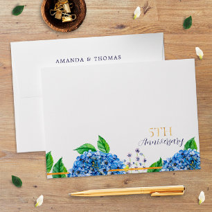 Floral Gold Blue Hydrangea 5th Wedding Anniversary Envelope