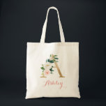 Floral Gold Blush Personalised Letter "A" Tote Bag<br><div class="desc">Floral Gold Blush Personalised Letter "A" Tote Bag</div>