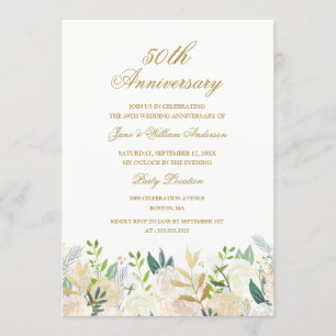 Floral Gold Botanical 50th Wedding Anniversary Invitation