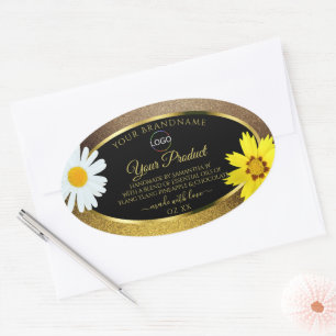 Floral Gold Brown Glitter Black Product Label Logo