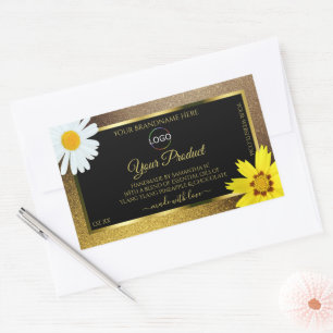 Floral Gold Brown Glitter Black Product Label Logo