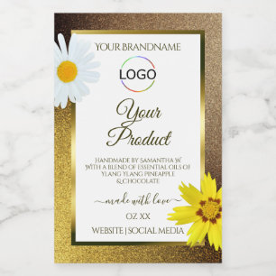 Floral Gold Brown Glitter White Product Label Logo