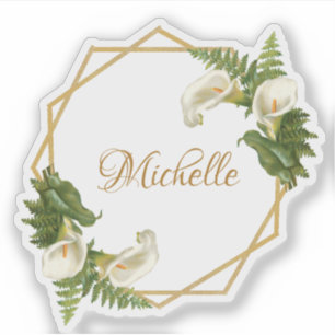 Floral Gold Calla Lilies Girly Name Geometric