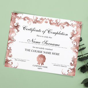 Floral Gold Certificate of Completion Award Course