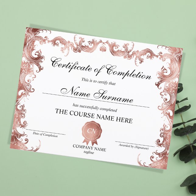 Floral Gold Certificate of Completion Award Course (Creator Uploaded)