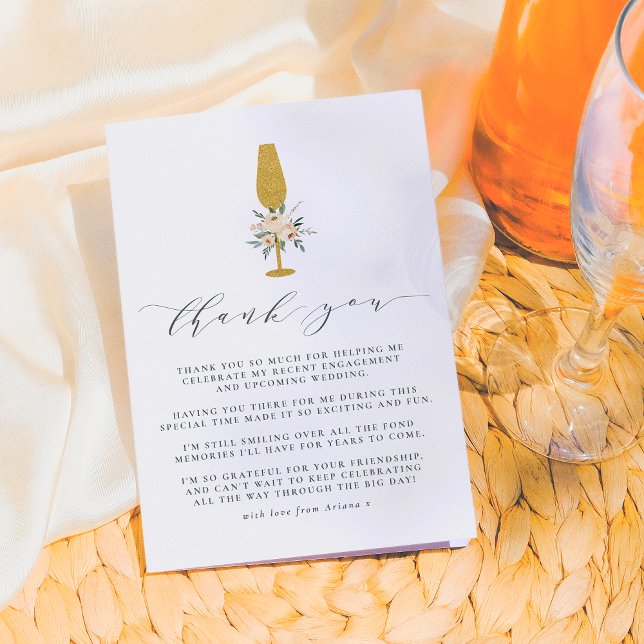 Floral Gold Champagne Flute Thank You Card (Creator Uploaded)