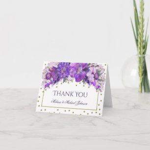 Floral Gold Confetti Purple Thank You Card