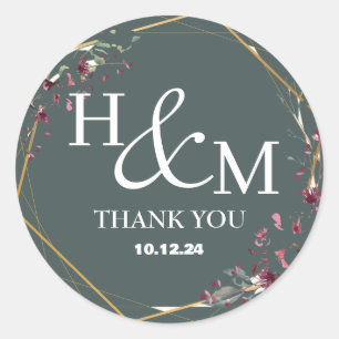 Floral Gold Elegant Modern Monogrammed Wedding Classic Round Sticker