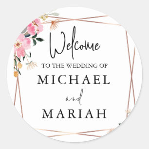 Floral Gold Elegant Modern Monogrammed Wedding Classic Round Sticker