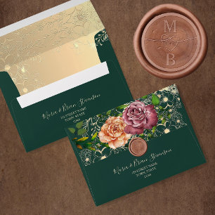 Floral Gold Emerald Green Wedding Envelope