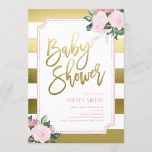 Floral Gold Faux Foil Baby Shower Invitation