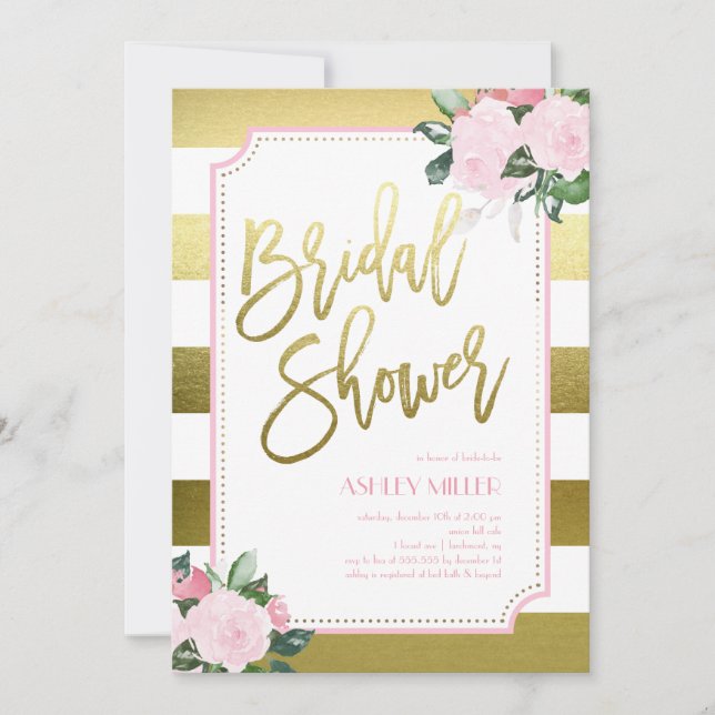 Floral Gold Faux Foil | Bridal Shower Invitation (Front)
