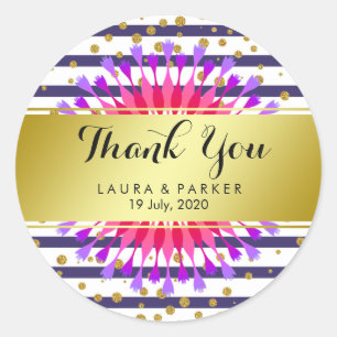 Floral Gold Faux Foil Glitter Thank You Wedding Classic Round Sticker
