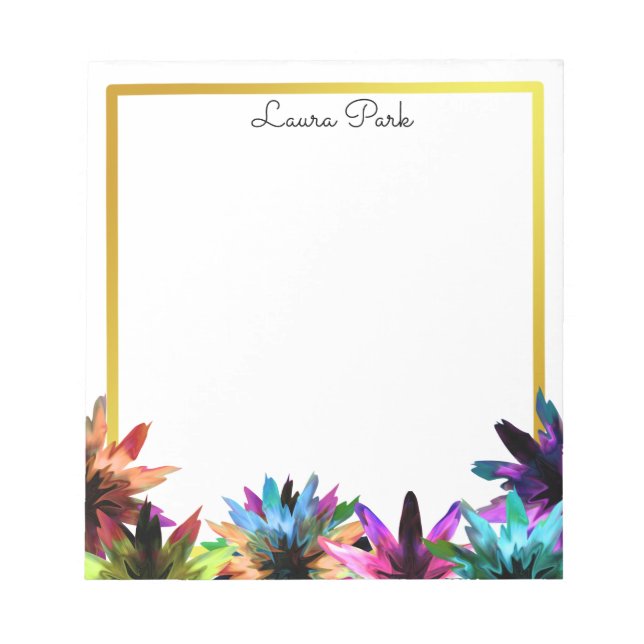 Floral Gold Faux Personalised Cute Girly Notepad (Front)