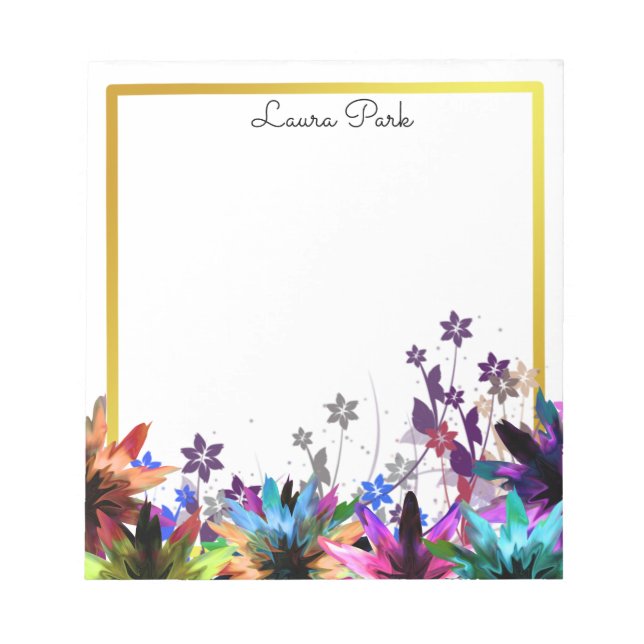 Floral Gold Faux Personalised Cute Girly Notepad (Front)