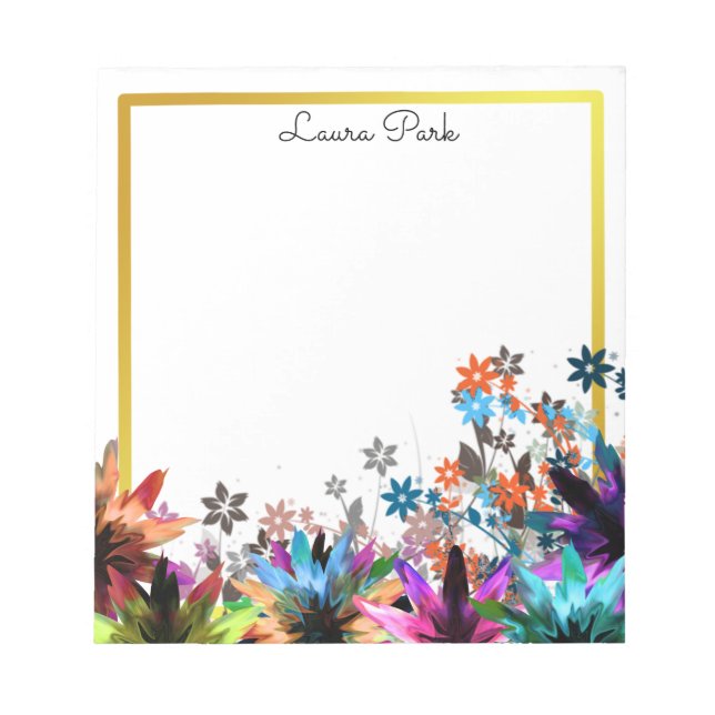 Floral Gold Faux Personalised Cute Girly Notepad (Front)