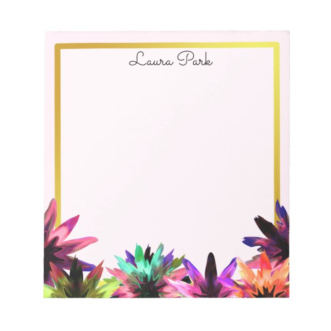 Floral Gold Faux Personalised Cute Girly Notepad (Front)