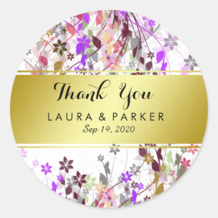Floral Gold Faux Thank You Wedding Classic Round Sticker