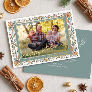 Floral Gold Foil Border Family Photo