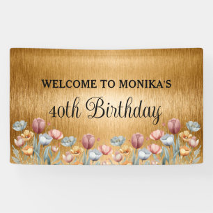 Floral Gold Foil Happy Birthday Banner