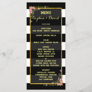 Floral Gold Foil Stripe Wedding Menu Custom
