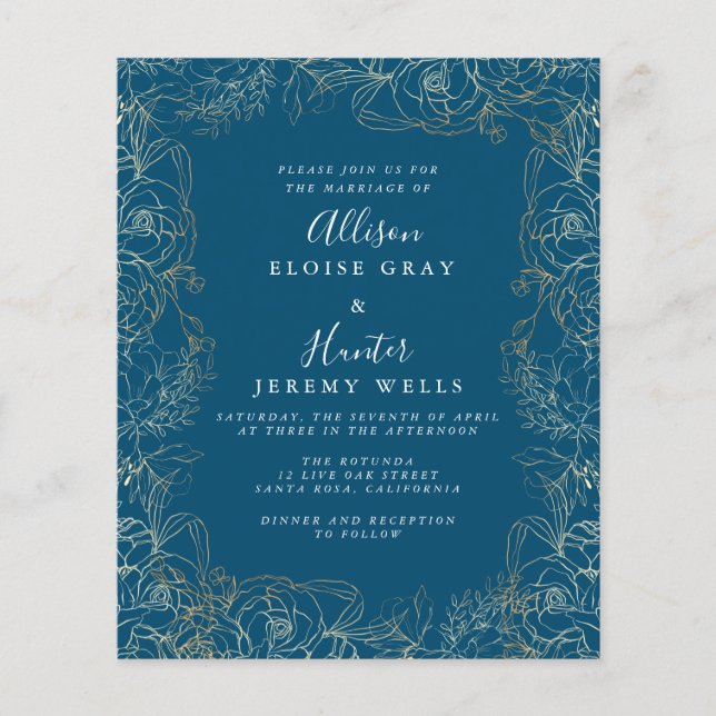 Floral gold Foil Wedding Invitation Flyer (Front)