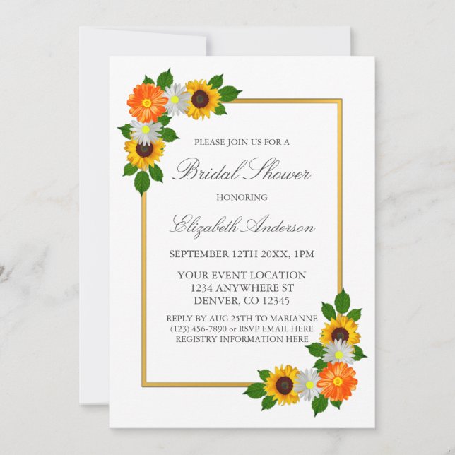 Floral Gold Frame Bridal Shower Invitation (Front)