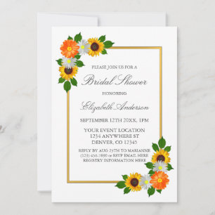 Floral Gold Frame Bridal Shower Invitation