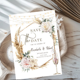 Floral Gold Frame Champagne Wedding Save The Date