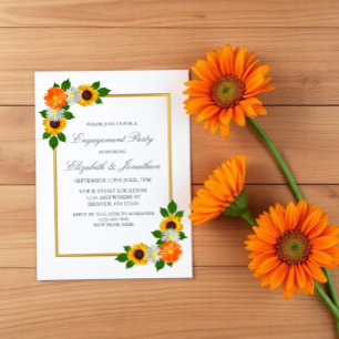 Floral Gold Frame Engagement Party Invitation