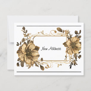 Floral Gold Frame New Address Postcard