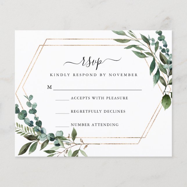 Floral Gold Frame RSVP Card | Budget (Front)