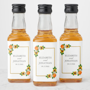 Floral Gold Frame Wedding Liquor Bottle Label