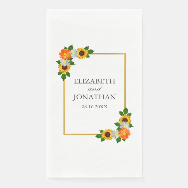 Floral Gold Frame Wedding Napkin (Front)
