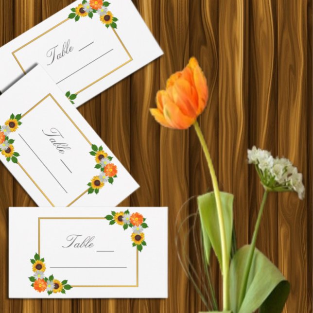 Floral Gold Frame Wedding Place Card (Creator Uploaded)